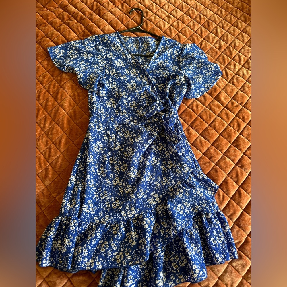Blue floral a line dress